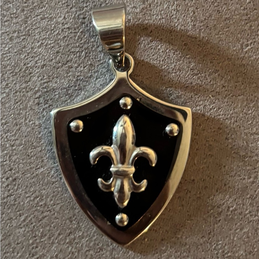 Stainless Steel Black Fleur De Lis Pendant